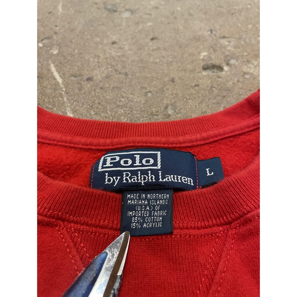 Polo Ralph Lauren Sweatshirt Mens Large Red Crewneck Pullover Blue Pony Made USA - Picture 6 of 16